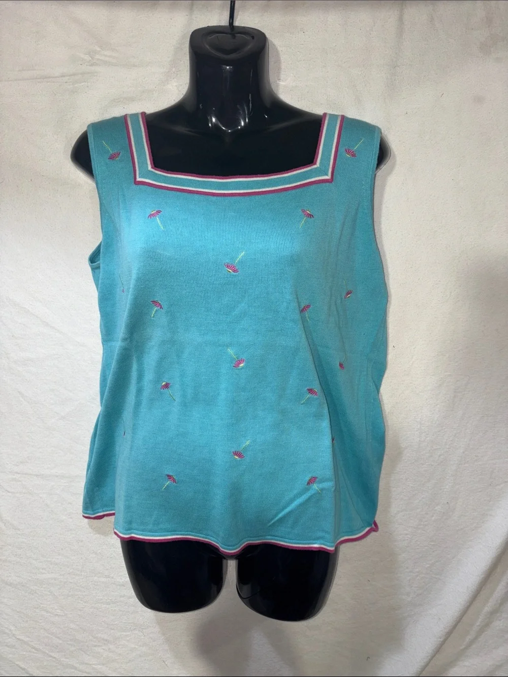 Vintage Quacker Factory Teal Floral Knit Sweater Vest Cardigan Set M